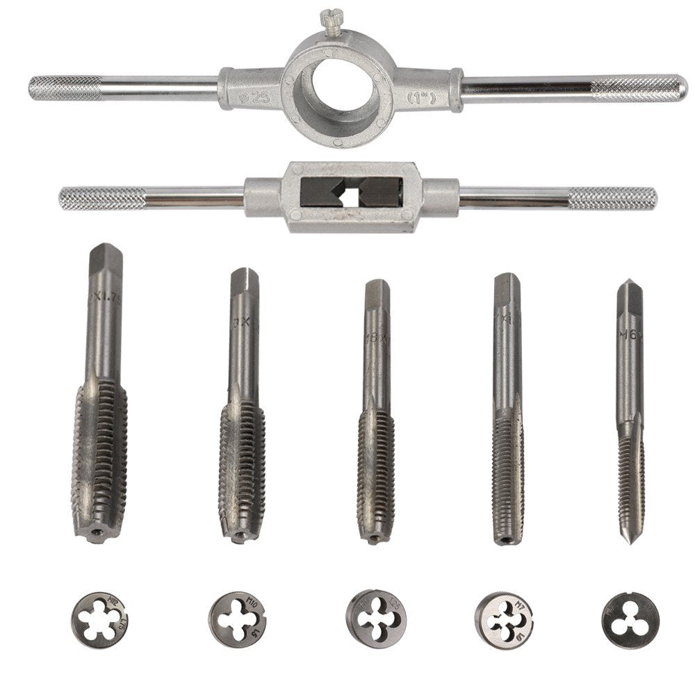 Alloy Steel Tap and Die Tool Set with Adjustable Wrench - 12 PCS