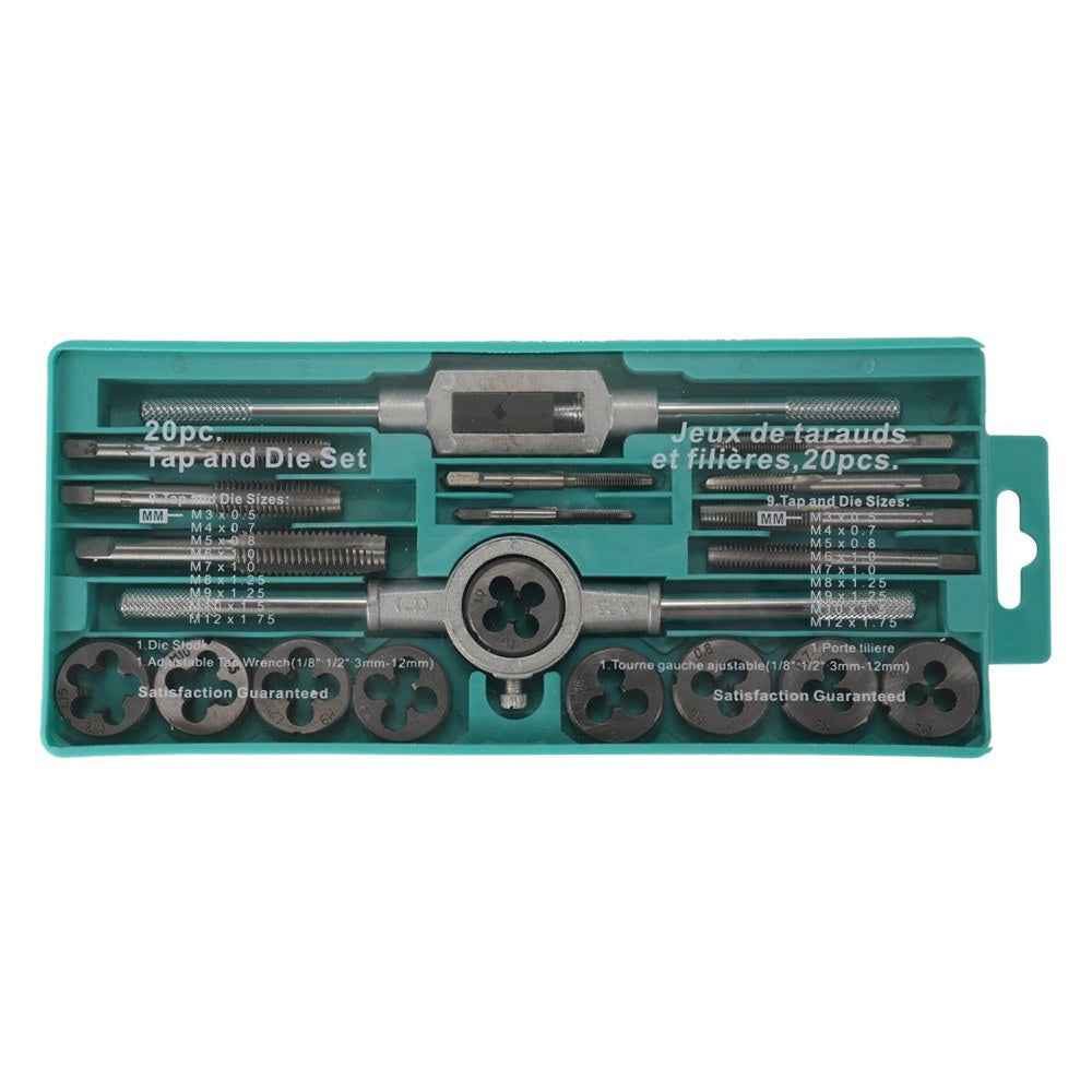 Alloy Steel Tap and Die Tool Set with Adjustable Wrench - 20 PCS