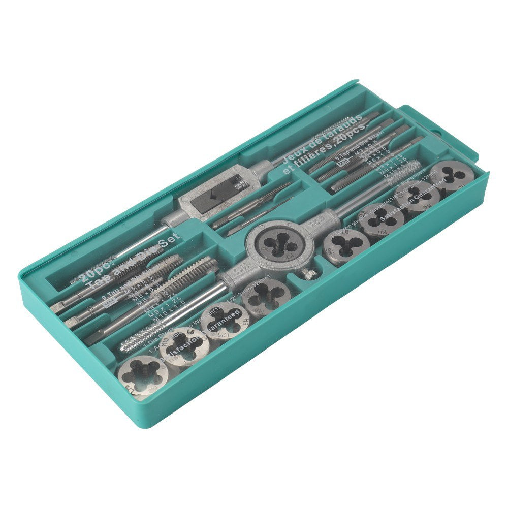 Alloy Steel Tap and Die Tool Set with Adjustable Wrench - 20 PCS