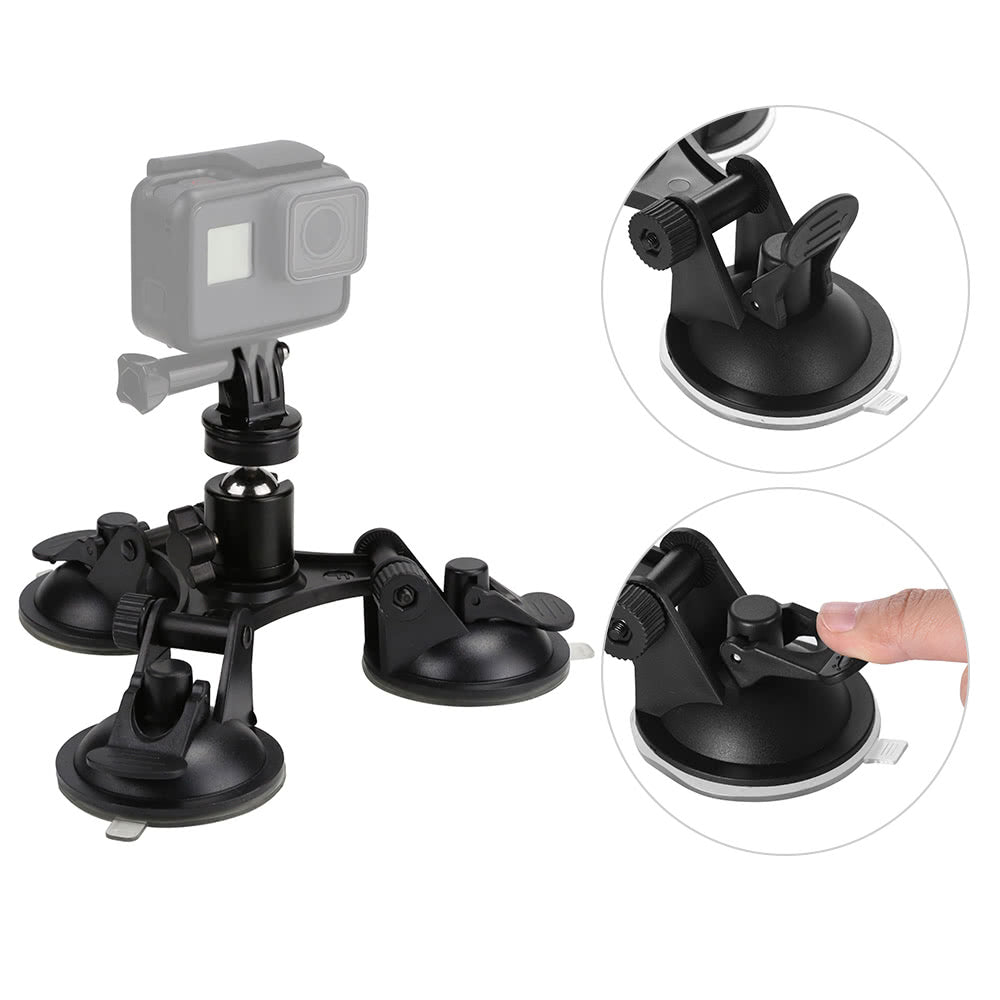 Sports Camera Triple Suction Cup Mount Sucker for GoPro Hero 5/4/3+/3