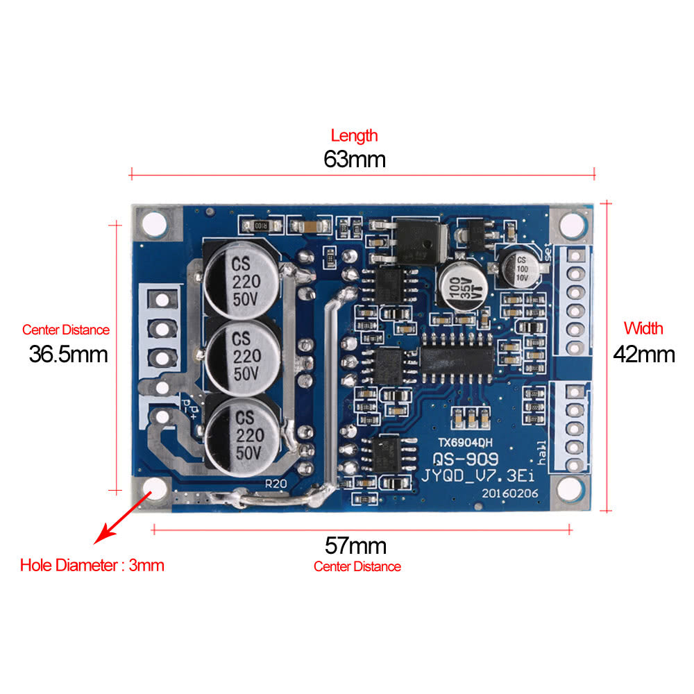 DC 12V-36V 500W Brushless Motor Controller Hall Motor Balanced Car Driver Board