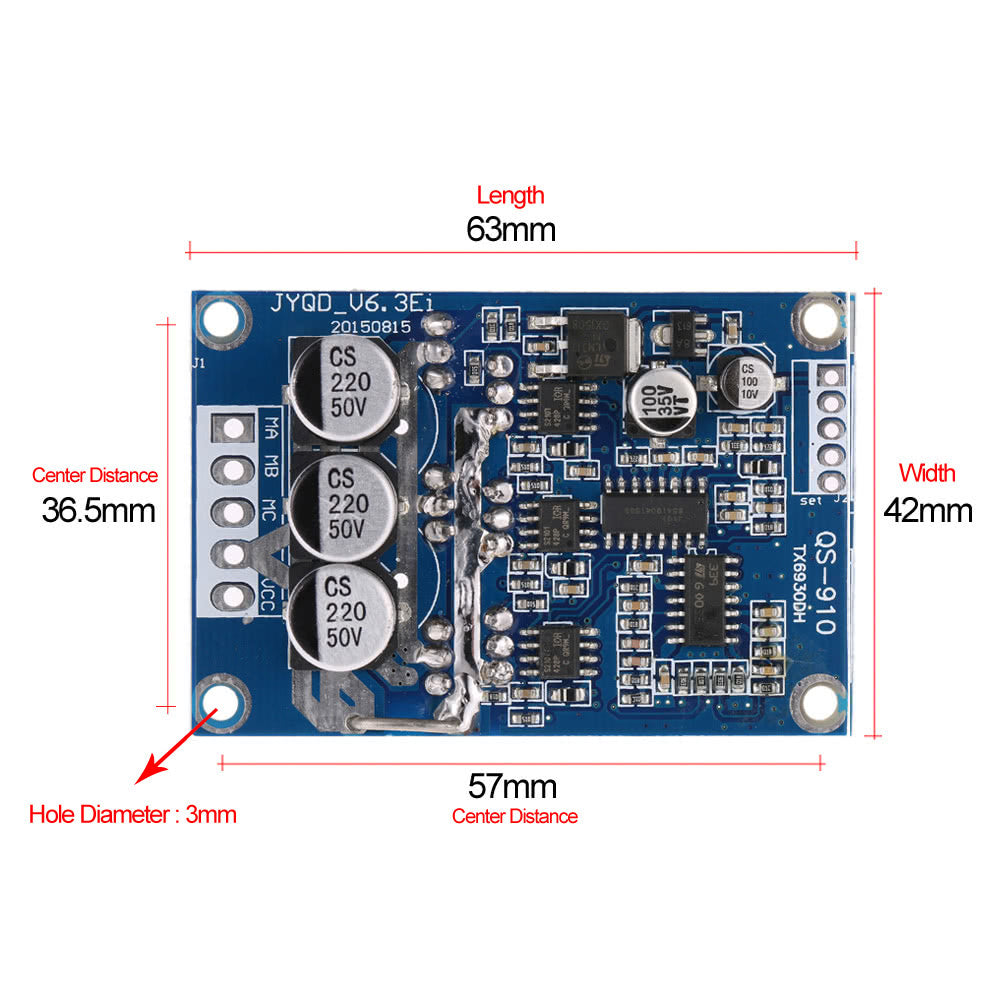 DC 12V-36V 500W Brushless Motor Controller Without Hall PWM Control Balanced Car Driver Board