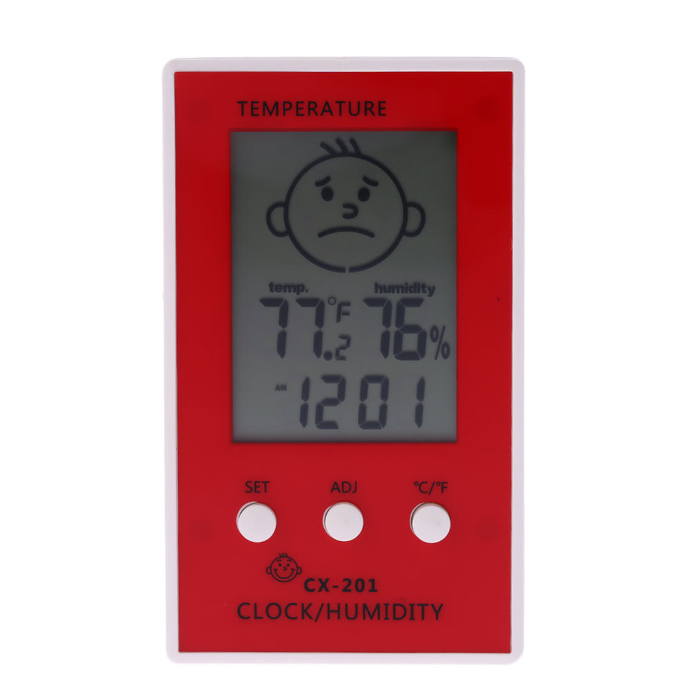 LCD Digital Hygrometer Clock Temperature Thermometer - Red