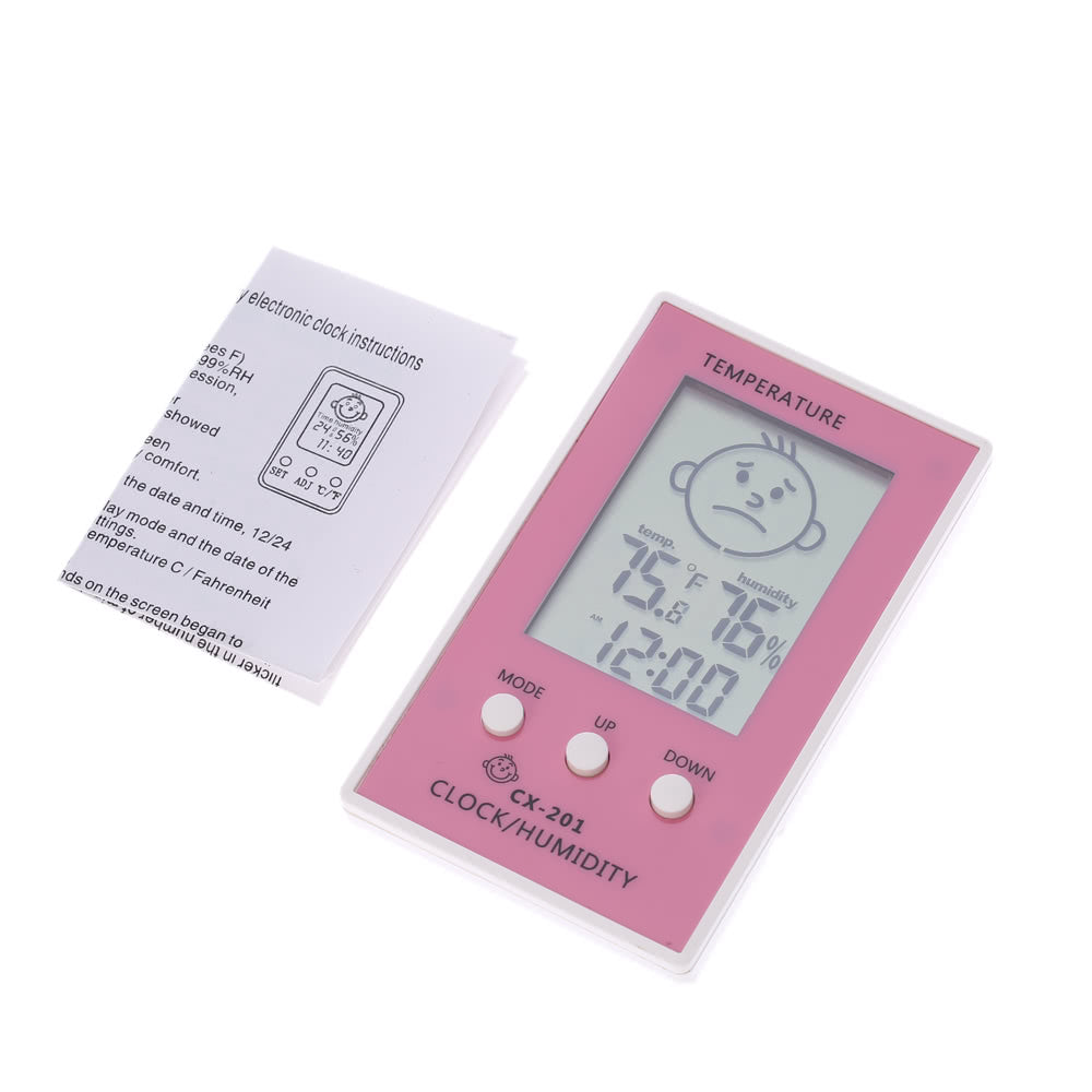 LCD Digital Hygrometer Clock Temperature Thermometer - Pink