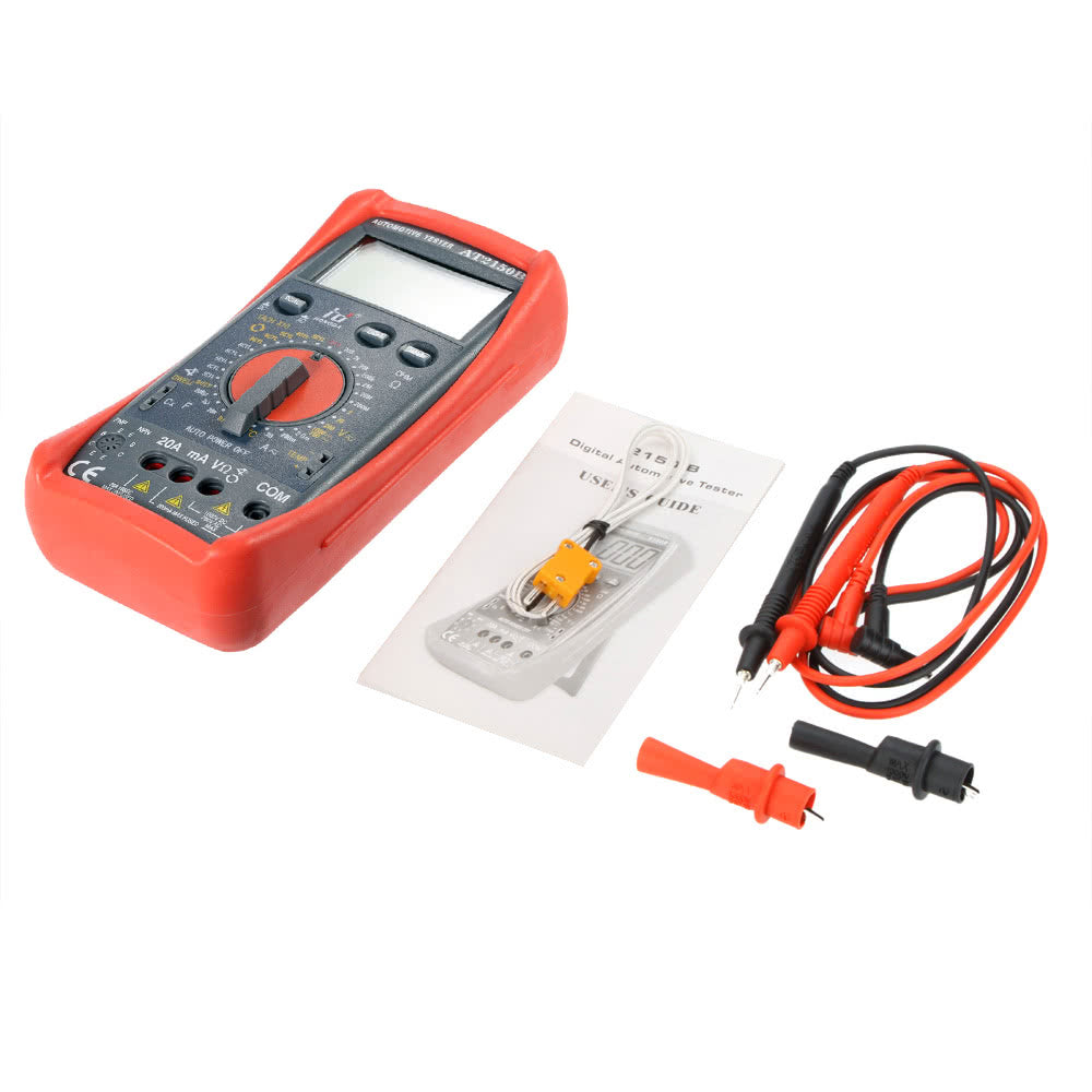 HD AT2150B Automotive Meter Tester Digital Multimeter Tachometer Temp Tester Sensor LCD Backlight - Red/Grey