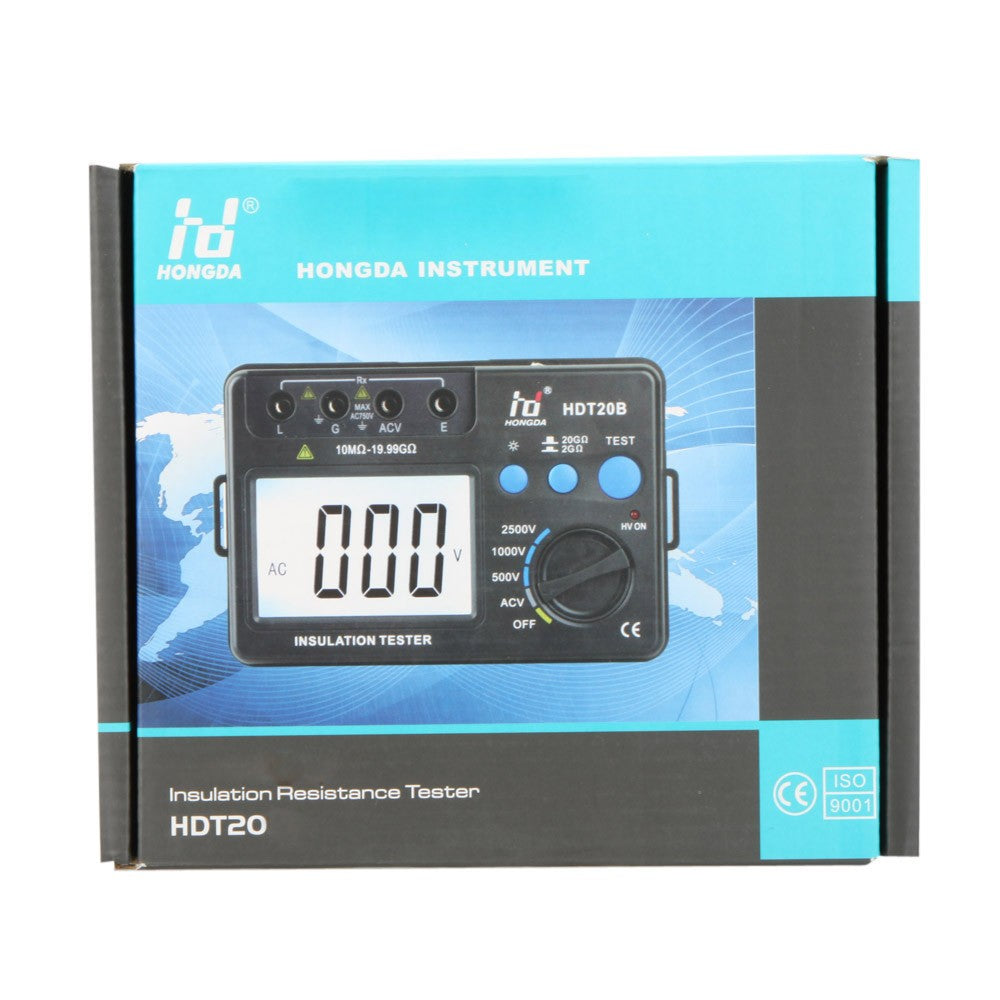 HD HDT20A Insluation Resistance Tester Meter Megohmmeter Voltmeter 1000V LCD Backlight - Grey