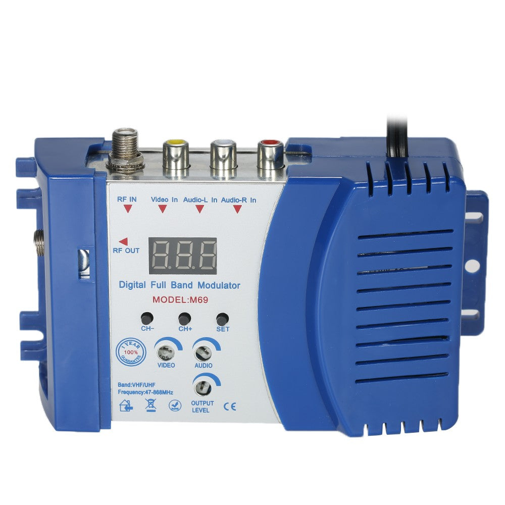 Digital RF Modulator TV Link Modulator AC120V RCA Compact RF Modulator Converter IR Extender VHF UHF Signal Amplifier - EU Plug/Blue
