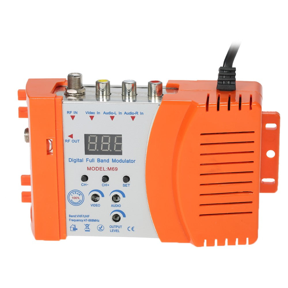 Digital RF Modulator TV Link Modulator AC120V RCA Compact RF Modulator Converter IR Extender VHF UHF Signal Amplifier - EU Plug/Orange