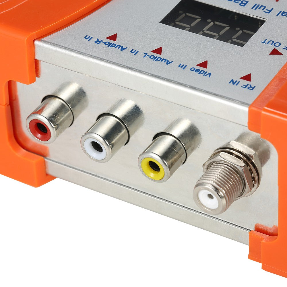 Digital RF Modulator TV Link Modulator AC120V RCA Compact RF Modulator Converter IR Extender VHF UHF Signal Amplifier - EU Plug/Orange