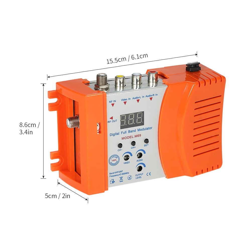 Digital RF Modulator TV Link Modulator AC120V RCA Compact RF Modulator Converter IR Extender VHF UHF Signal Amplifier - EU Plug/Orange