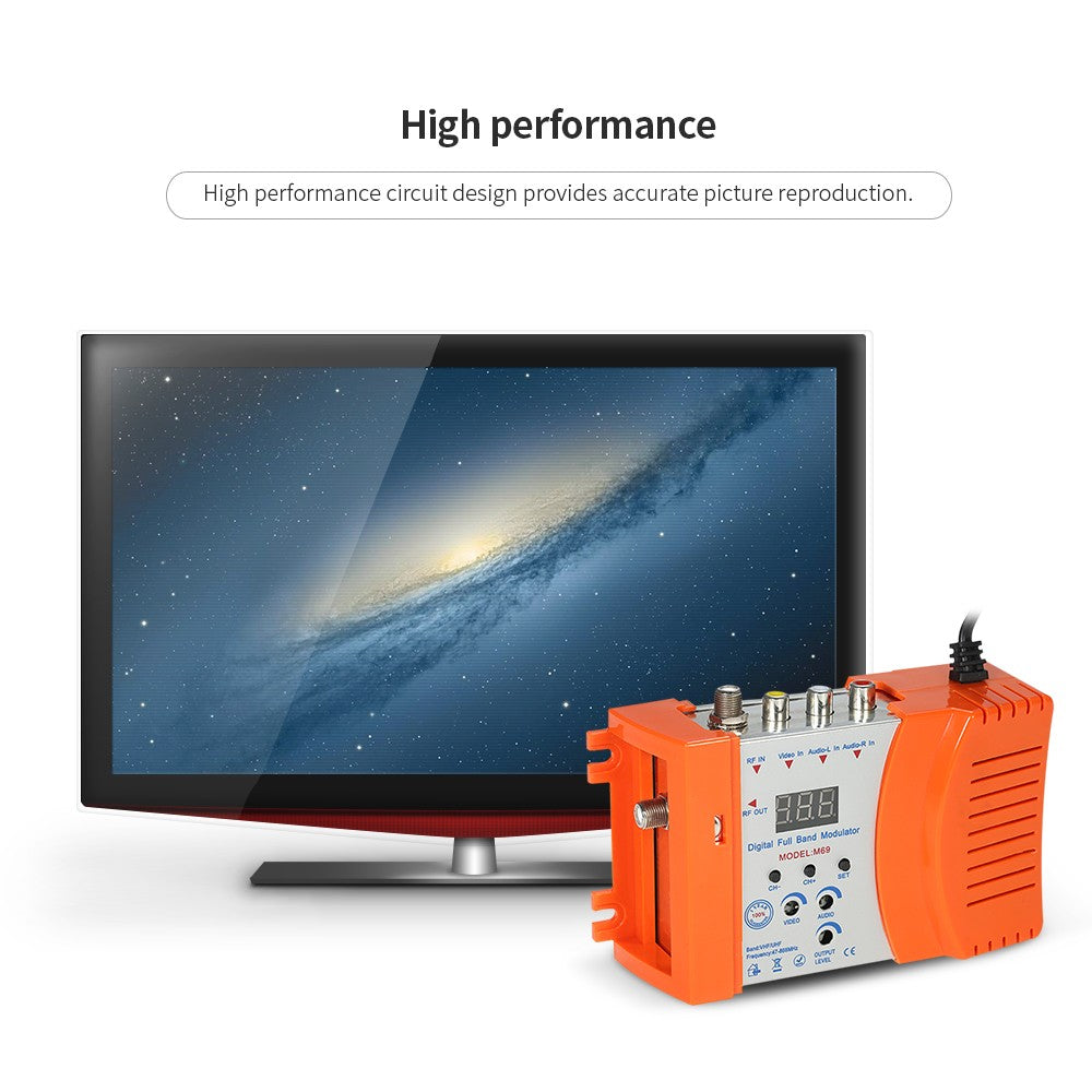 Digital RF Modulator TV Link Modulator AC120V RCA Compact RF Modulator Converter IR Extender VHF UHF Signal Amplifier - EU Plug/Orange