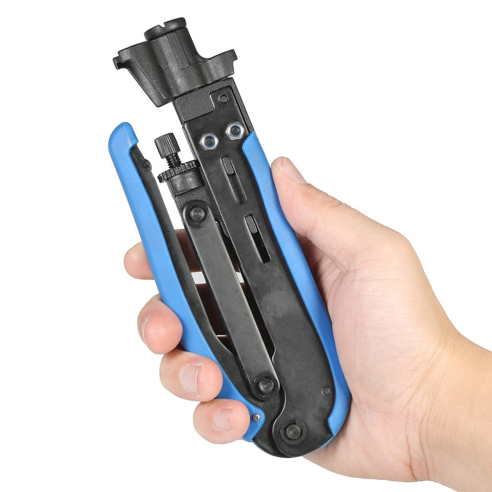 Multifunctional Adjustable Coax Cable Crimper Coaxial Compression Crimping Tool for F RG59 RG6 RG11 - Blue/Black