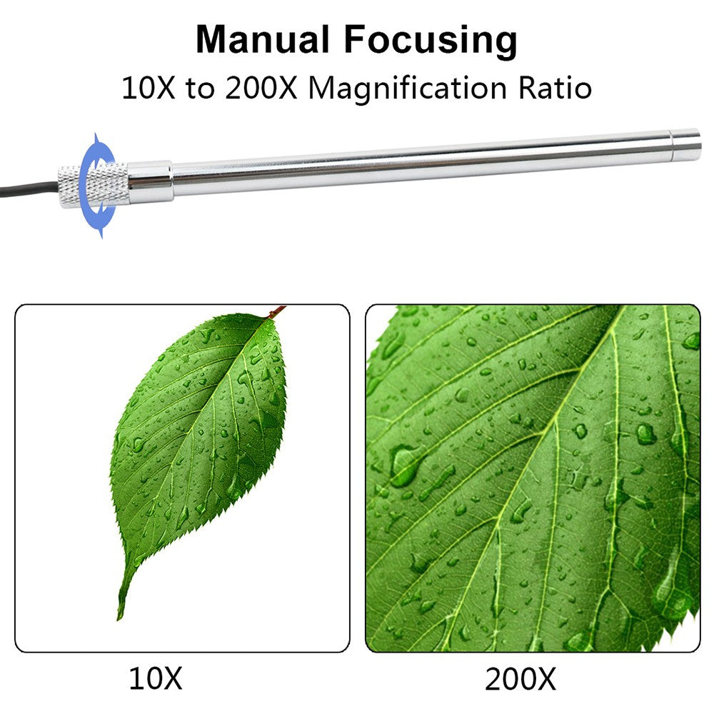 Digital USB Microscope Inspection Magnifier Waterproof Camera Built-in 8-LED Lights with Advanced CMOS Sensor 10X-200X Magnification