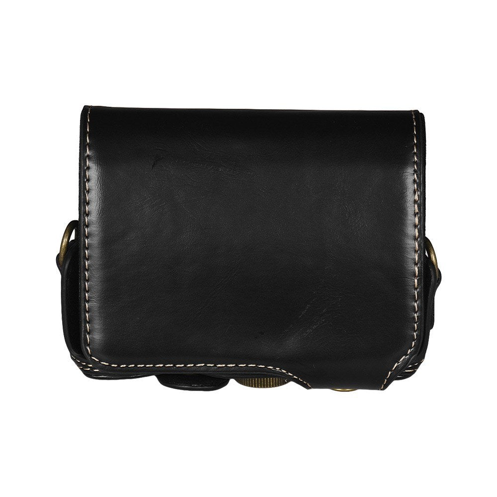 Travel Outdoor Leather Camera Case Cover Bag with Neck Shoulder Strap - Black