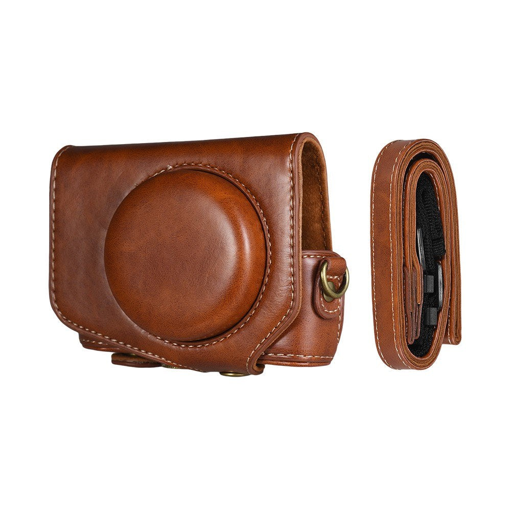 Travel Outdoor Leather Camera Case Cover Bag with Neck Shoulder Strap - Brown