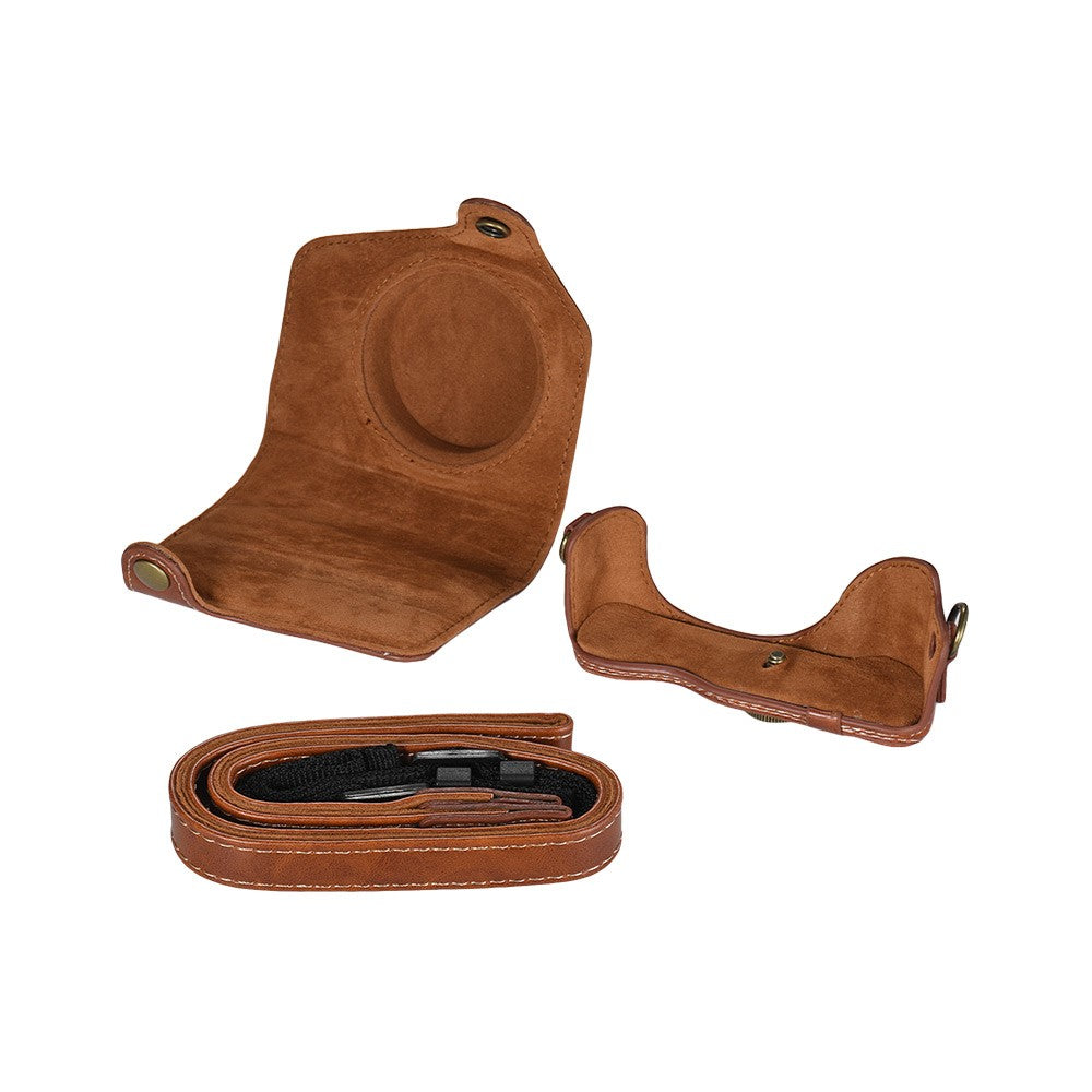 Travel Outdoor Leather Camera Case Cover Bag with Neck Shoulder Strap - Brown