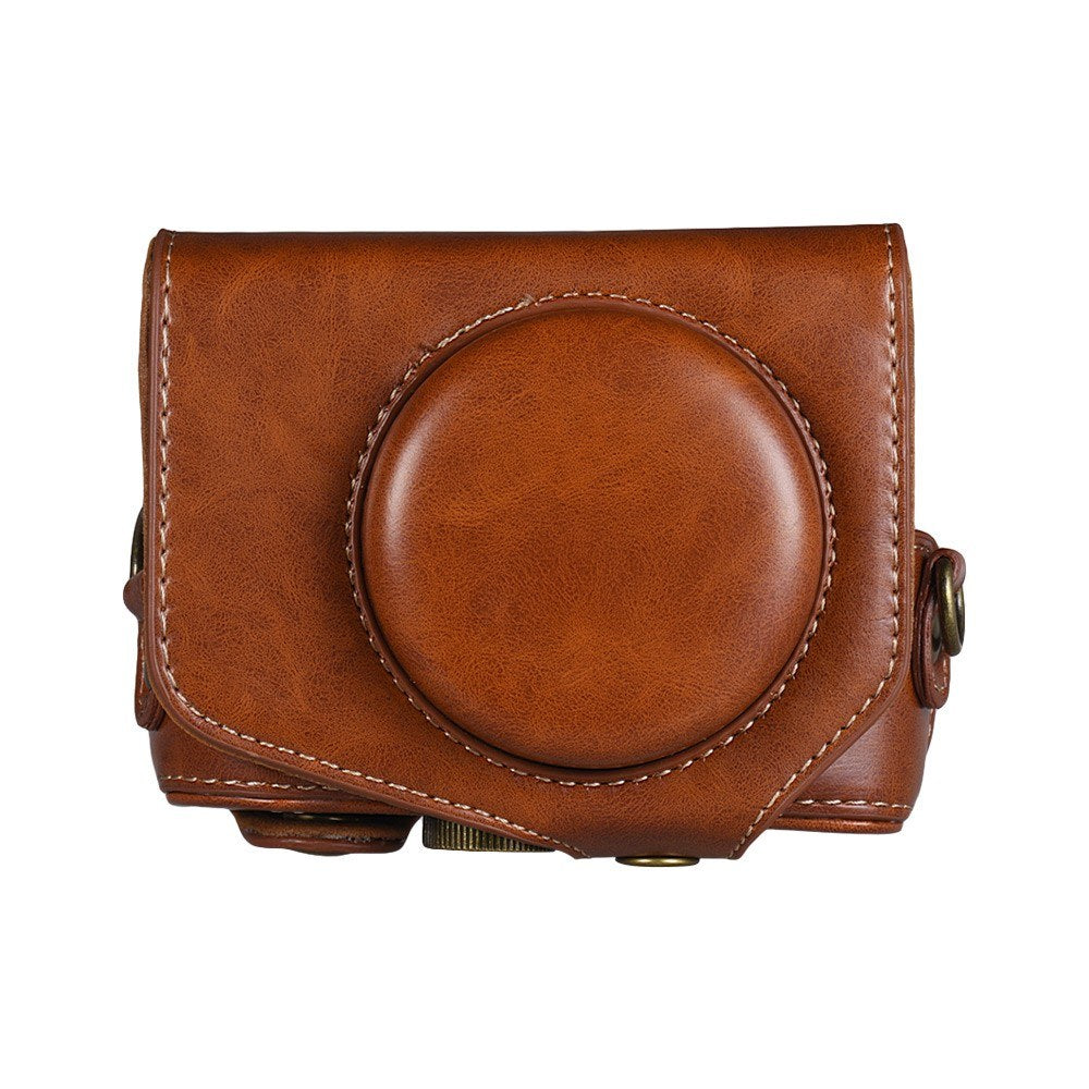 Travel Outdoor Leather Camera Case Cover Bag with Neck Shoulder Strap - Brown