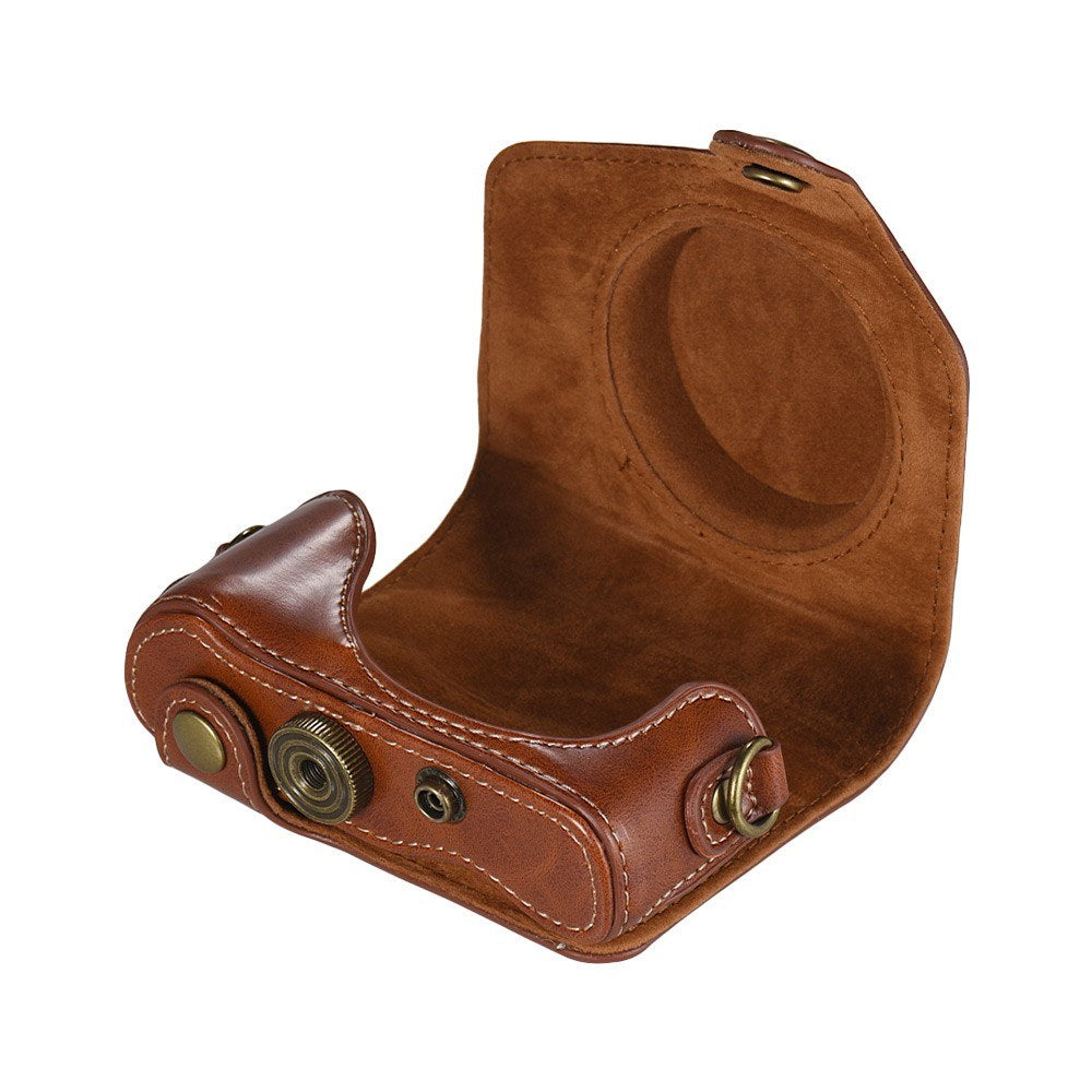 Travel Outdoor Leather Camera Case Cover Bag with Neck Shoulder Strap - Brown