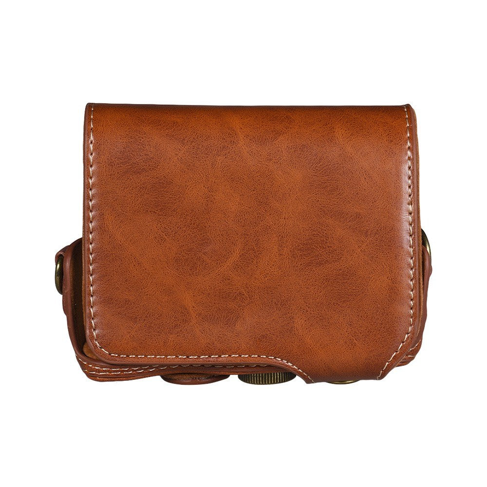 Travel Outdoor Leather Camera Case Cover Bag with Neck Shoulder Strap - Brown