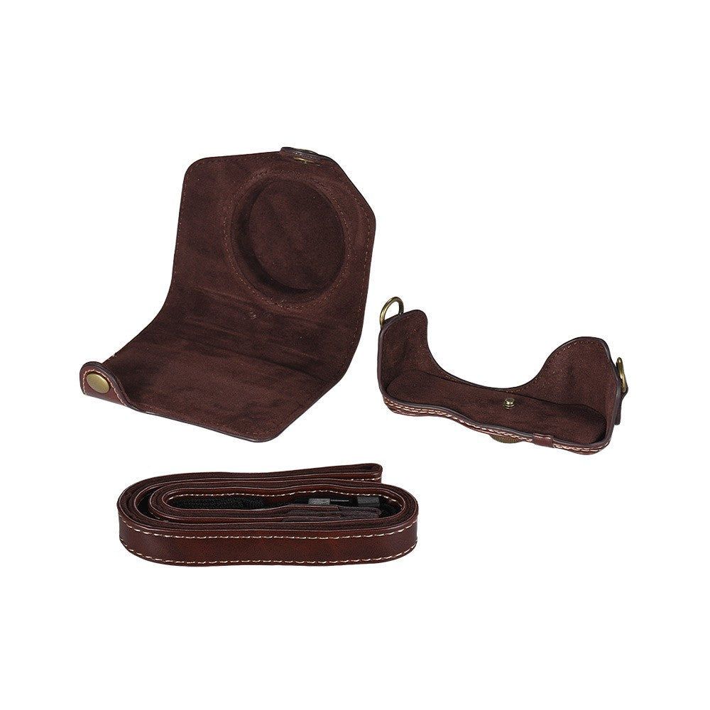 Travel Outdoor Leather Camera Case Cover Bag with Neck Shoulder Strap - Coffee