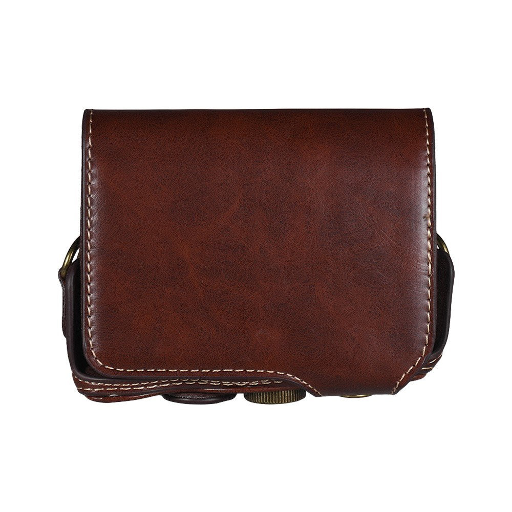 Travel Outdoor Leather Camera Case Cover Bag with Neck Shoulder Strap - Coffee