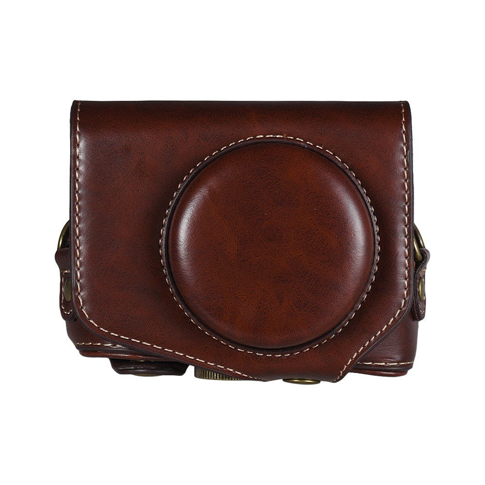 Travel Outdoor Leather Camera Case Cover Bag with Neck Shoulder Strap - Coffee