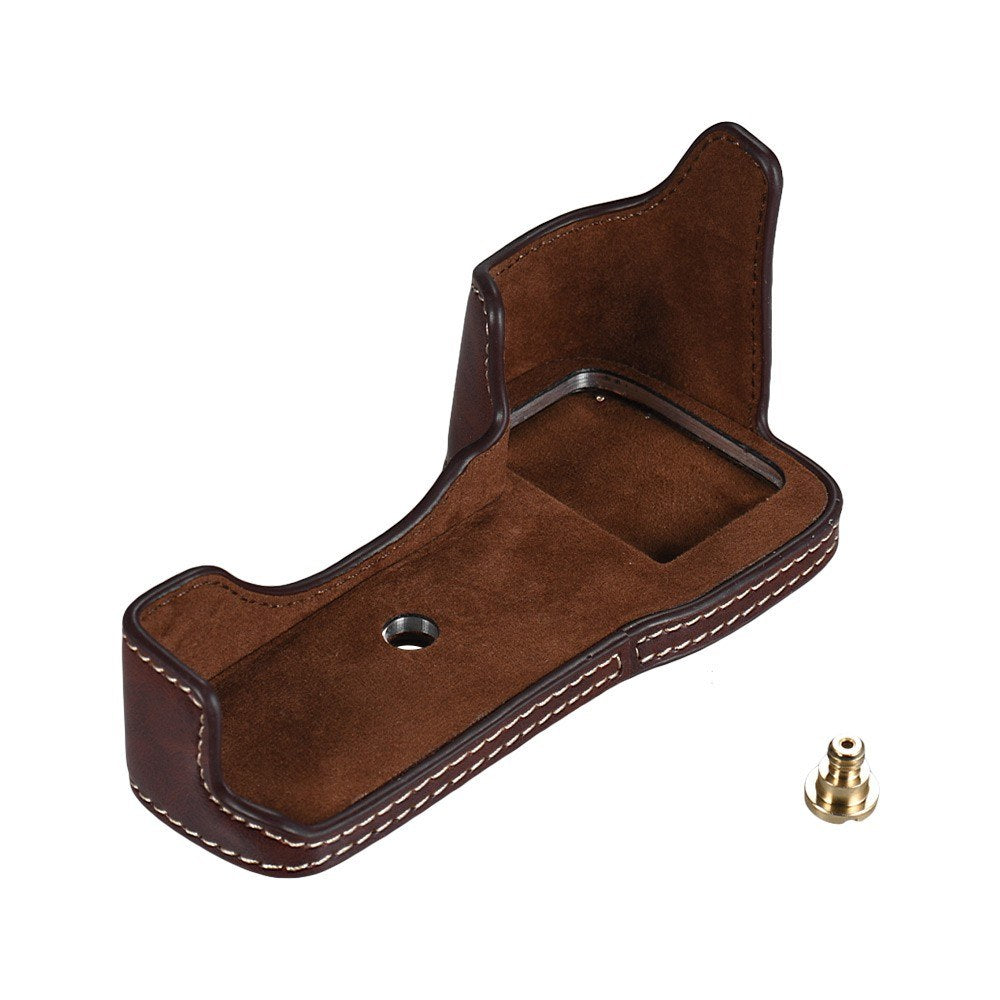 Half Camera Case Bag Bottom Opening Camera Bag Case for Sony ILCE9 A9 A7III A7RIII - Coffee