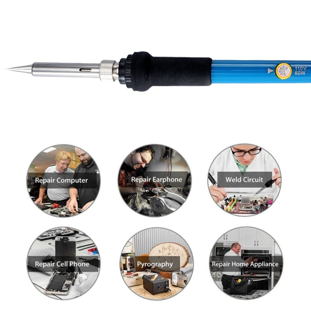 60W Electric Adjustable Temperature Welding Soldering Iron + 5 Replacement Soldering Tips Set - 220V