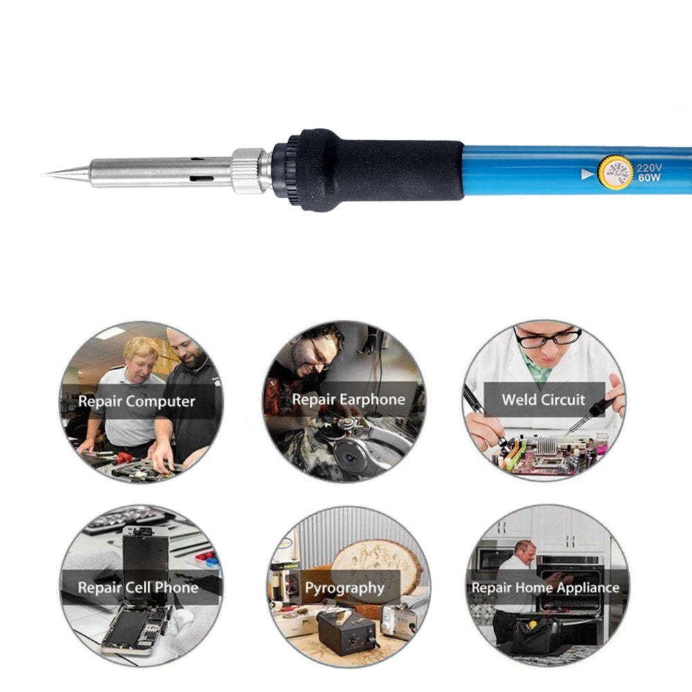 28PCS 60W Electric Adjustable Temperature Welding Soldering Iron Kit Carving Pyrography Tool Soldering Pen Set - EU Plug