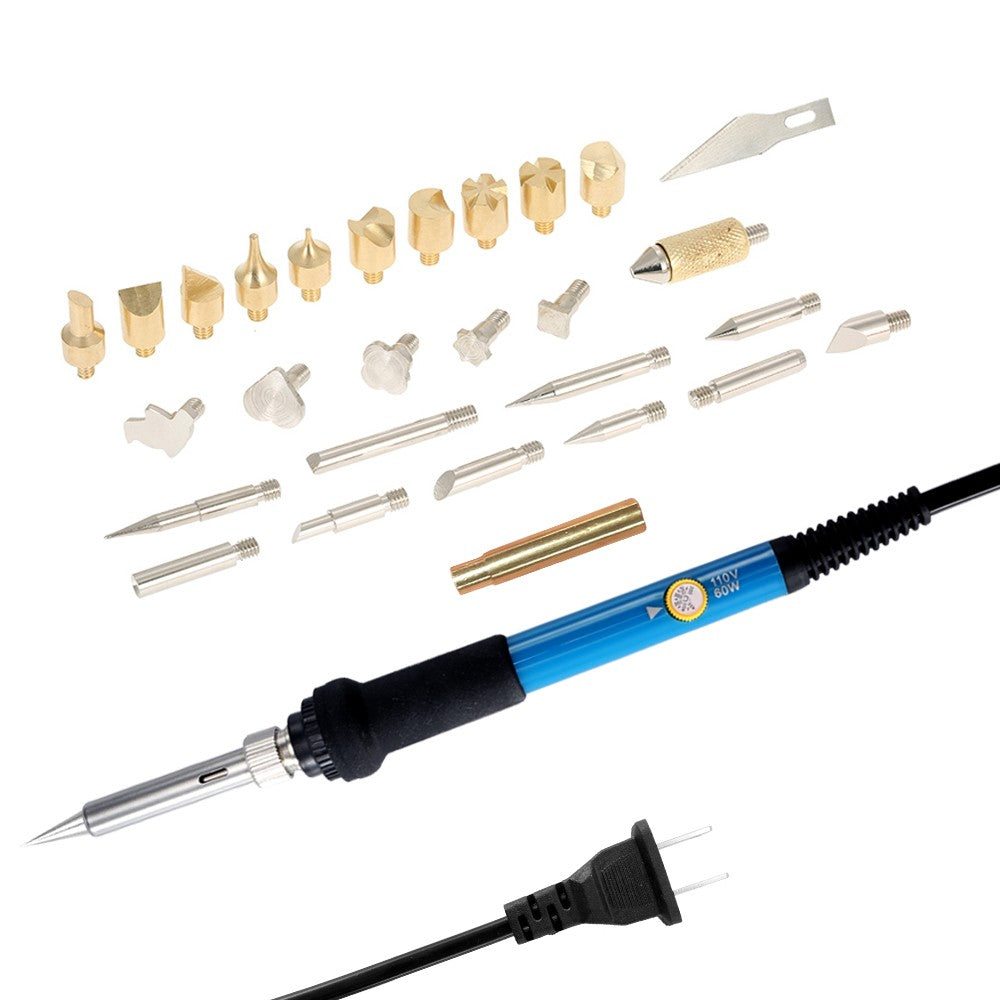 28PCS 60W Electric Adjustable Temperature Welding Soldering Iron Kit Carving Pyrography Tool Soldering Pen Set - US Plug