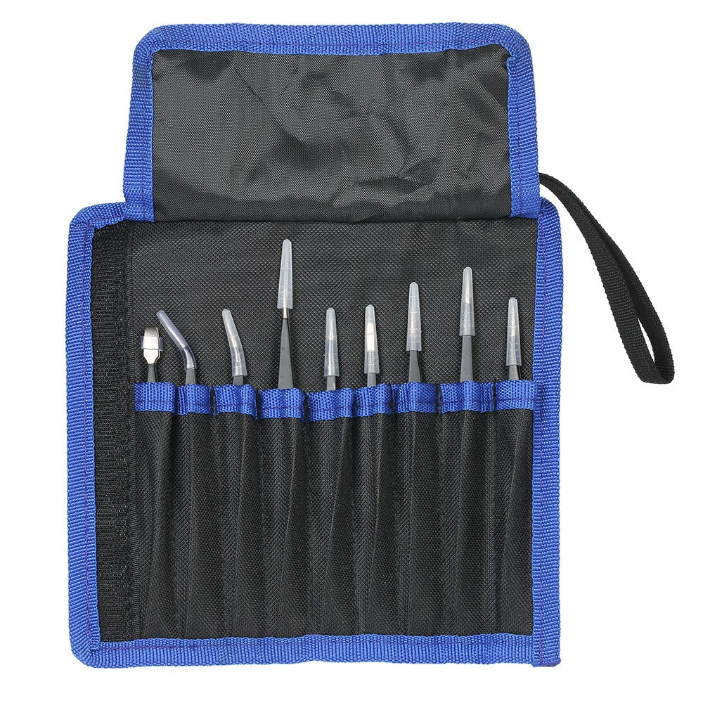 9PCS ESD Tweezers Tools Kit Repair Tool with Storage Bag for Electronics Laboratory Work Hobbies Jewelry Making