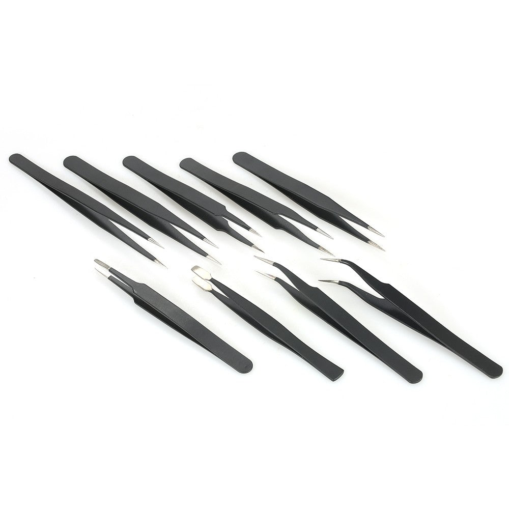 9PCS ESD Tweezers Tools Kit Repair Tool with Storage Bag for Electronics Laboratory Work Hobbies Jewelry Making