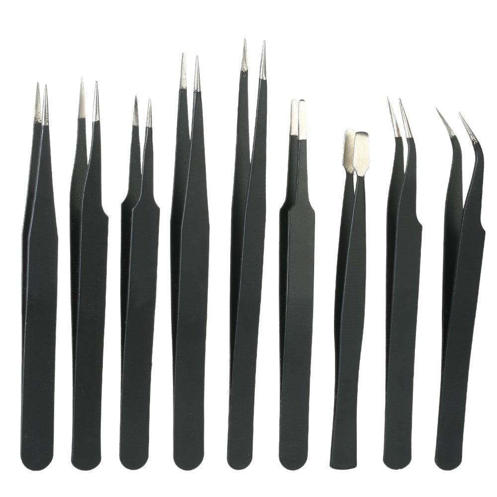 9PCS ESD Tweezers Tools Kit Repair Tool with Storage Bag for Electronics Laboratory Work Hobbies Jewelry Making
