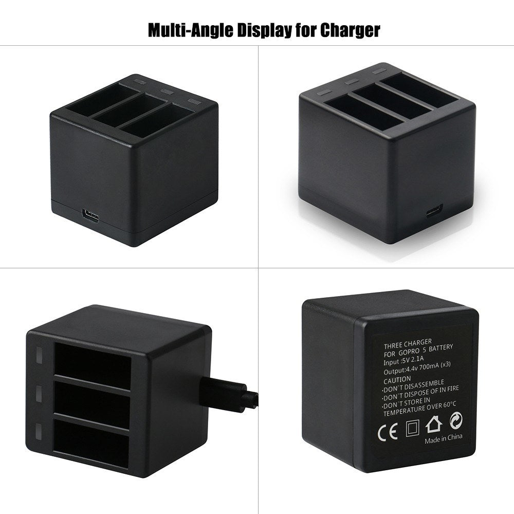 3-Channel Action Camera Battery Charger - Black