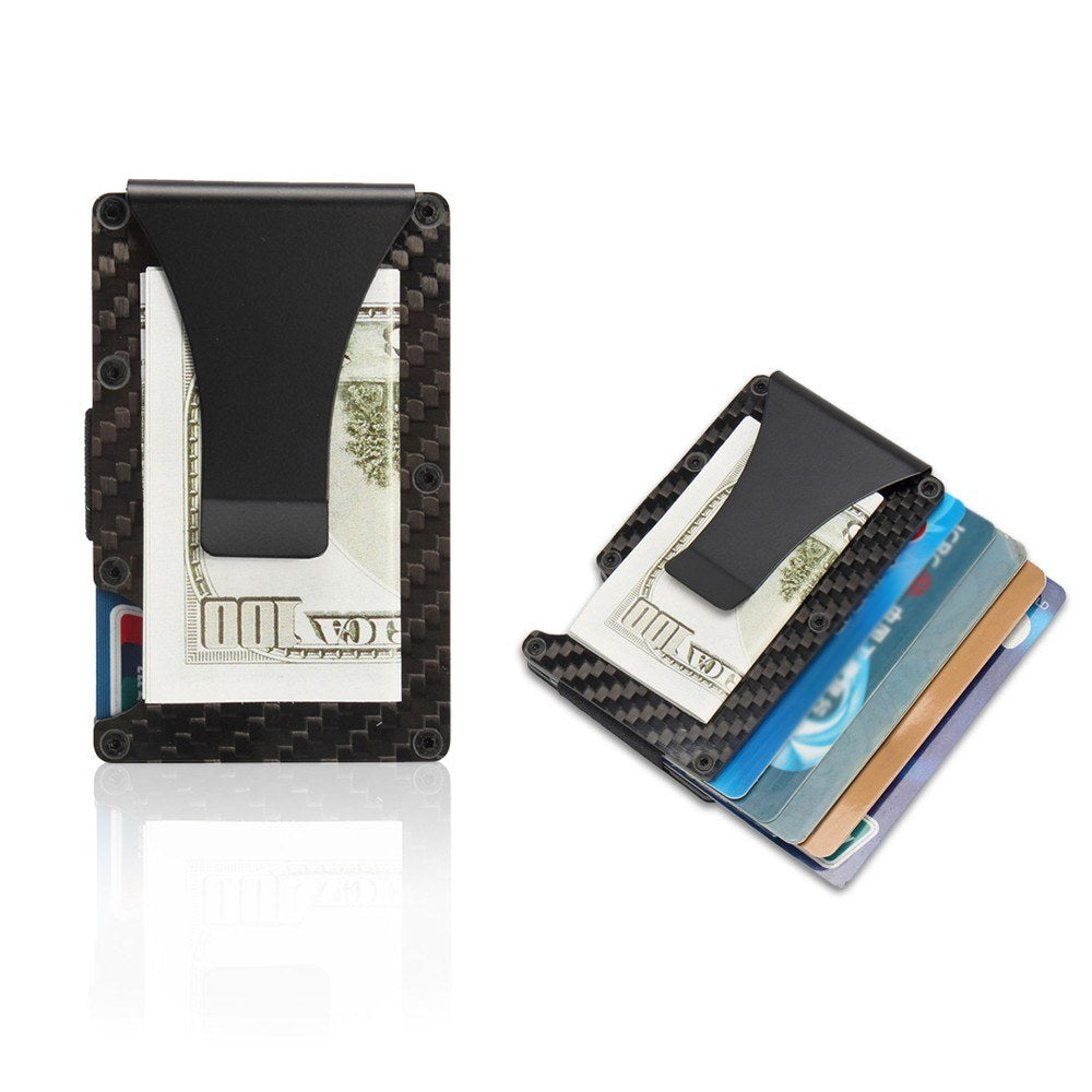 Credit Card Holder Slim Carbon Fiber RFID Blocking Metal Wallet Money Clip Gift
