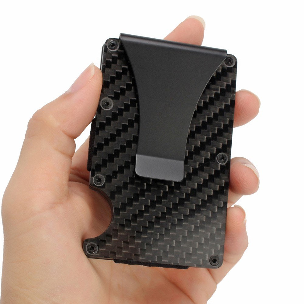 Credit Card Holder Slim Carbon Fiber RFID Blocking Metal Wallet Money Clip Gift
