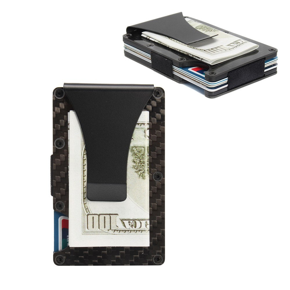Credit Card Holder Slim Carbon Fiber RFID Blocking Metal Wallet Money Clip Gift