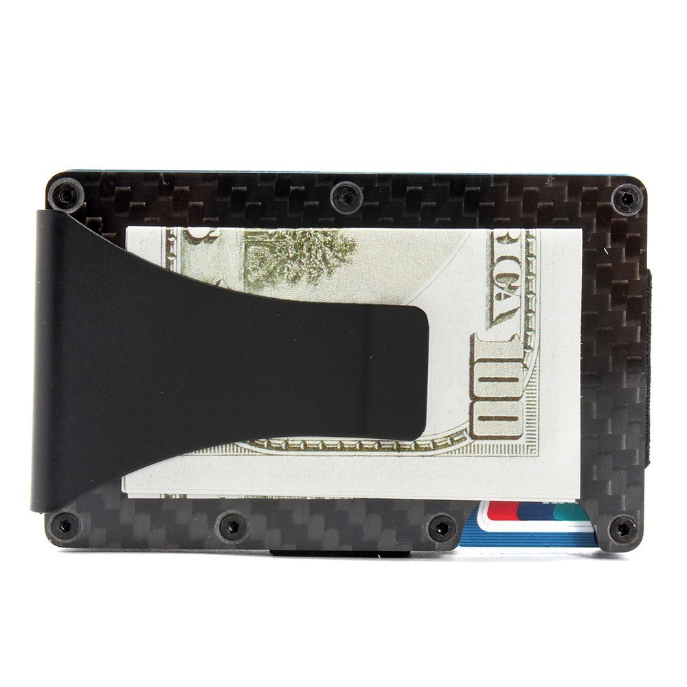 Credit Card Holder Slim Carbon Fiber RFID Blocking Metal Wallet Money Clip Gift