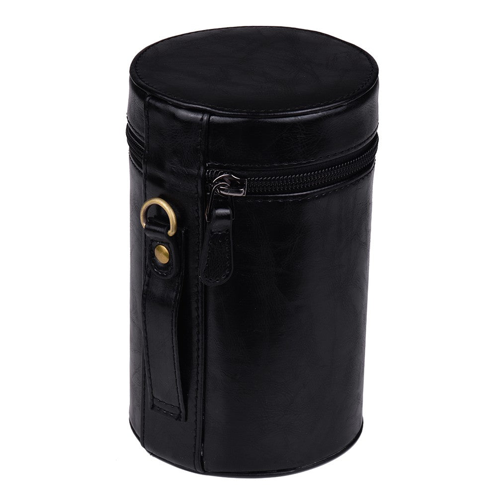 Inner Size 140*85mm For Canon Nikon Sony Fuji Pentax Panasonic DSLR Camera Lens Medium PU Leather Pouch Protective Lens Case Bag Cover - Black