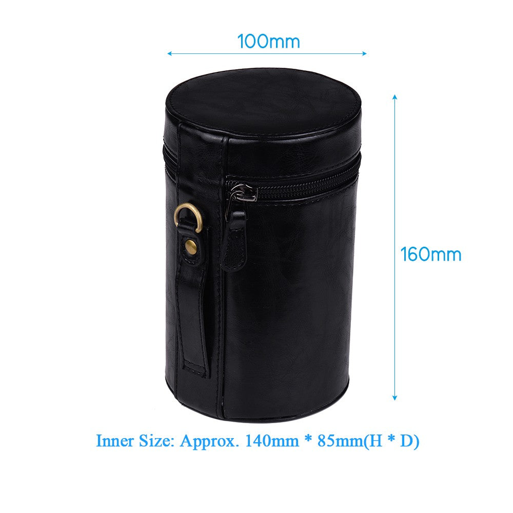 Inner Size 140*85mm For Canon Nikon Sony Fuji Pentax Panasonic DSLR Camera Lens Medium PU Leather Pouch Protective Lens Case Bag Cover - Black