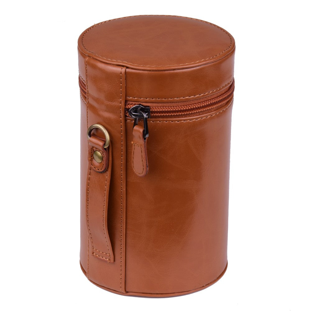Inner Size 140*85mm For Canon Nikon Sony Fuji Pentax Panasonic DSLR Camera Lens Medium PU Leather Pouch Protective Lens Case Bag Cover - Brown