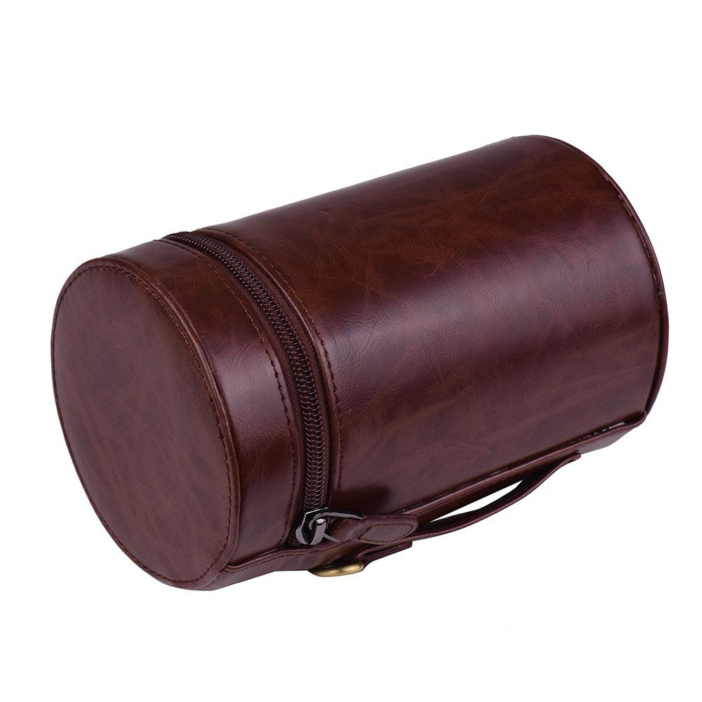 Inner Size 140*85mm For Canon Nikon Sony Fuji Pentax Panasonic DSLR Camera Lens Medium PU Leather Pouch Protective Lens Case Bag Cover - Coffee