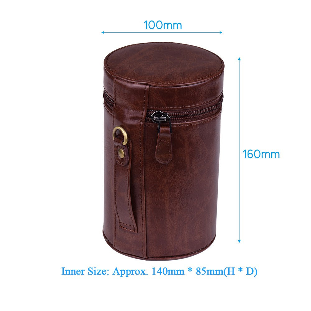Inner Size 140*85mm For Canon Nikon Sony Fuji Pentax Panasonic DSLR Camera Lens Medium PU Leather Pouch Protective Lens Case Bag Cover - Coffee