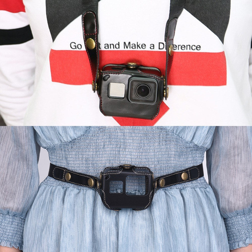 Uniqkart for GoPro Hero 6/5 Action Camera PU Leather Shell Cover Bag Case - Black