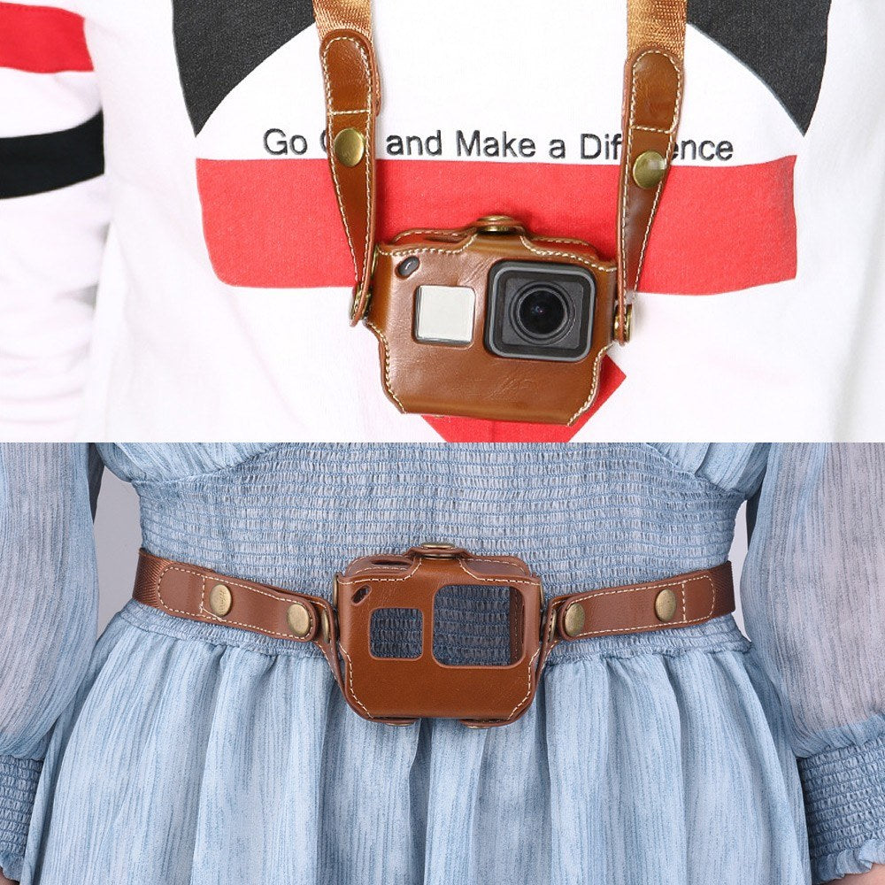Uniqkart for GoPro Hero 6/5 Action Camera PU Leather Shell Cover Bag Case - Brown
