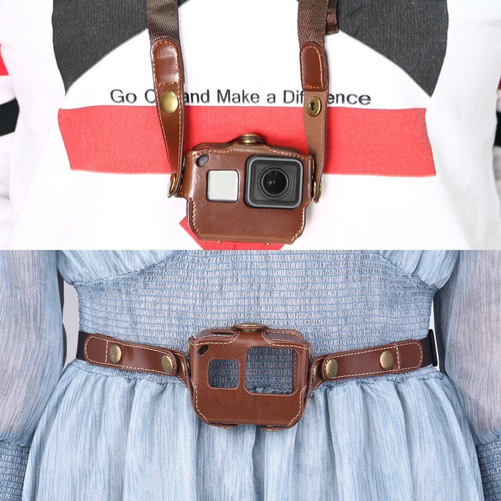 Uniqkart for GoPro Hero 6/5 Action Camera PU Leather Shell Cover Bag Case - Coffee