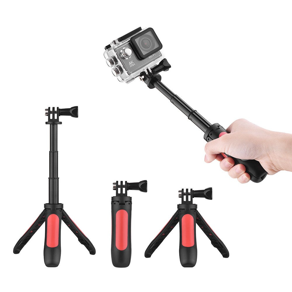 Uniqkart for GoPro Hero Sports Action Camera Tripod Stand Hand Grip Mini Extension Selfie Stick - Red