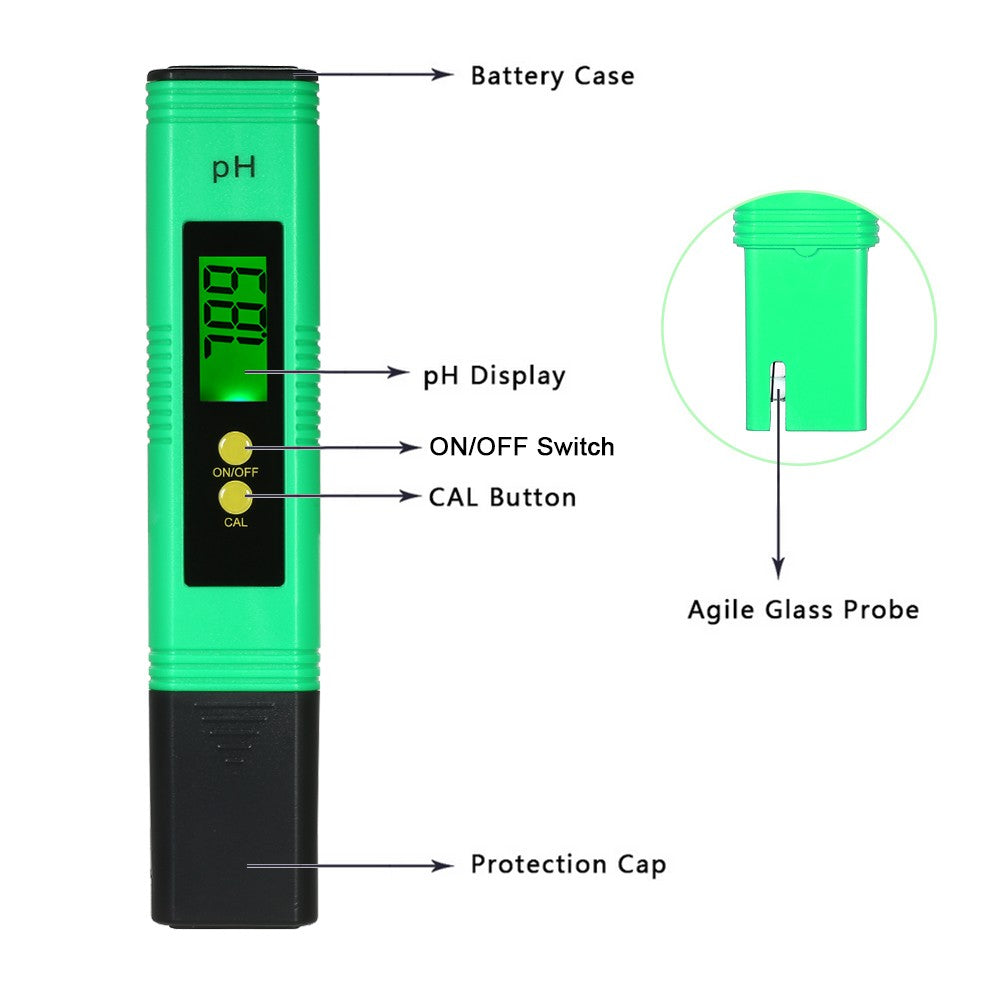 Portable Auto Water Quality Tester Digital LCD pH Meter pH Test Pen - Green