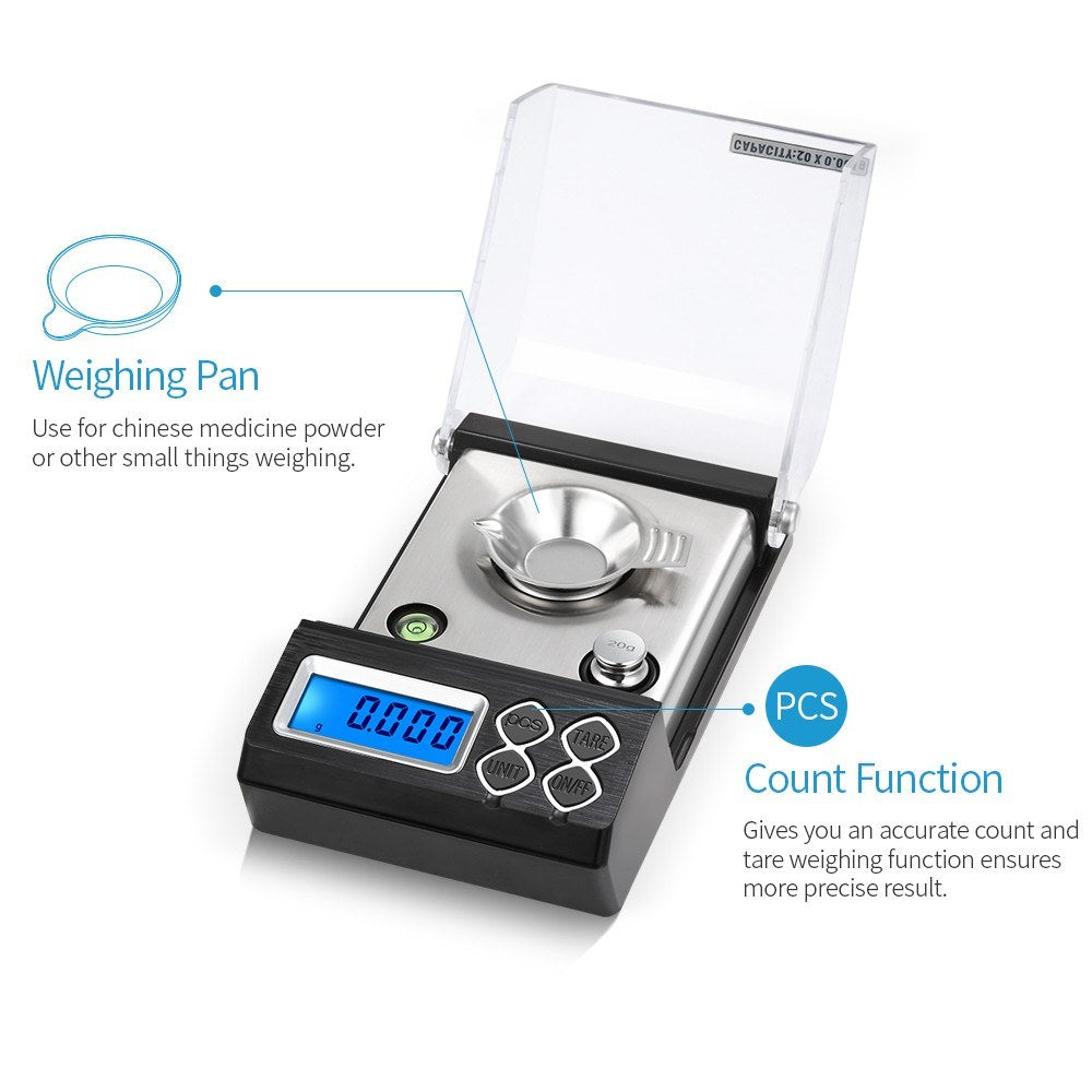 High Precision Digital Milligram Scale Electronic Balance Powder Scale Gold Jewelry Carat Scale - 20g/0.001g