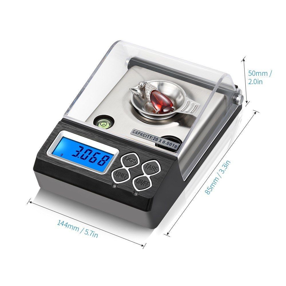 High Precision Digital Milligram Scale Electronic Balance Powder Scale Gold Jewelry Carat Scale - 20g/0.001g